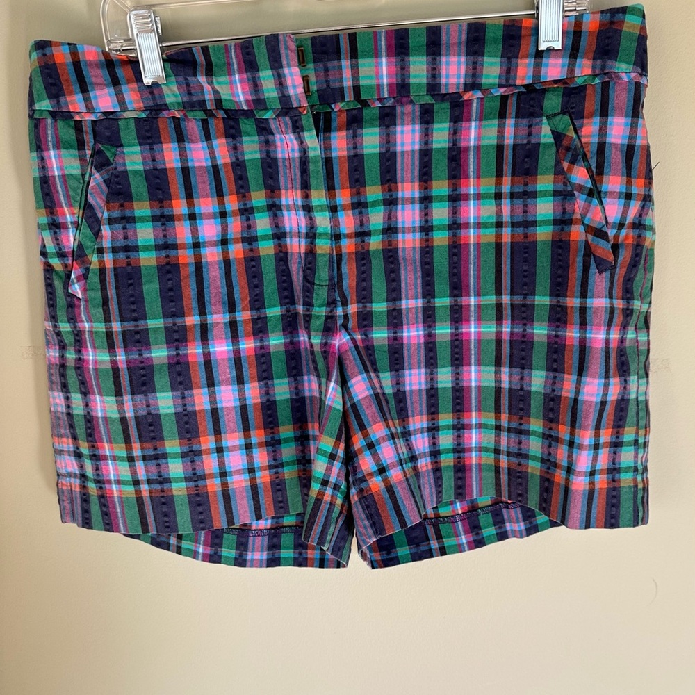 Anne Klein Pink Blue Green Plaid Women's Shorts Size 14